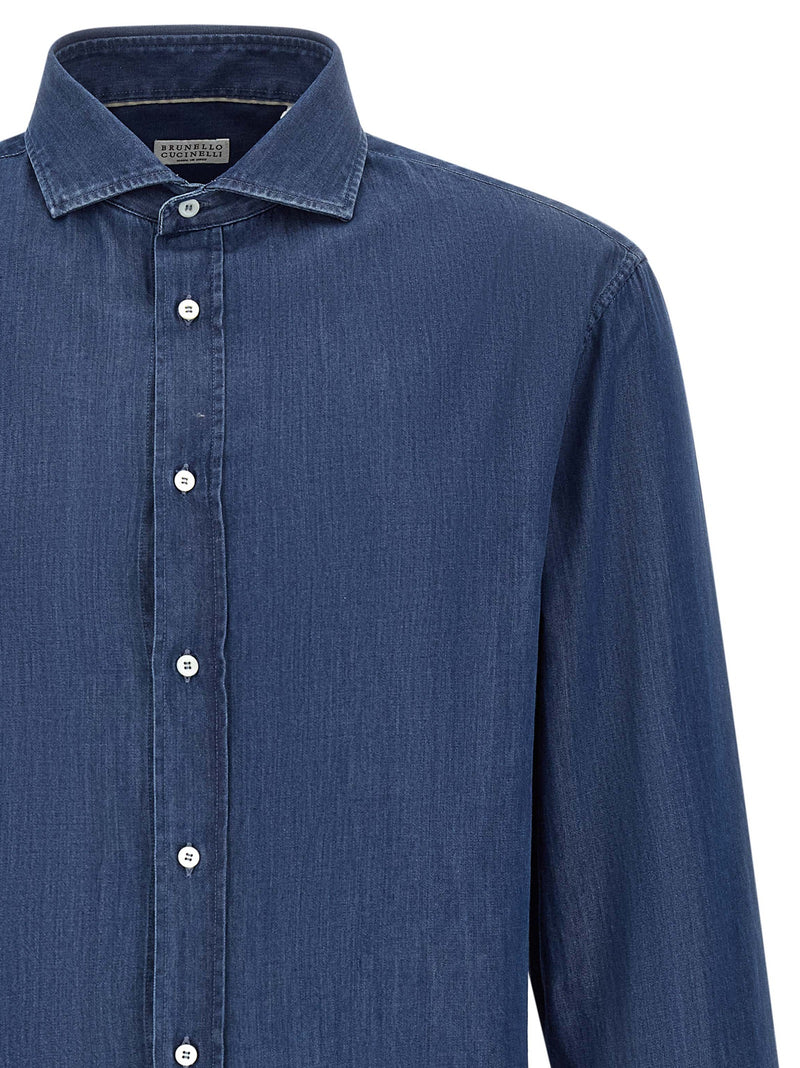 Brunello Cucinelli Blue Cotton Blouse for Men