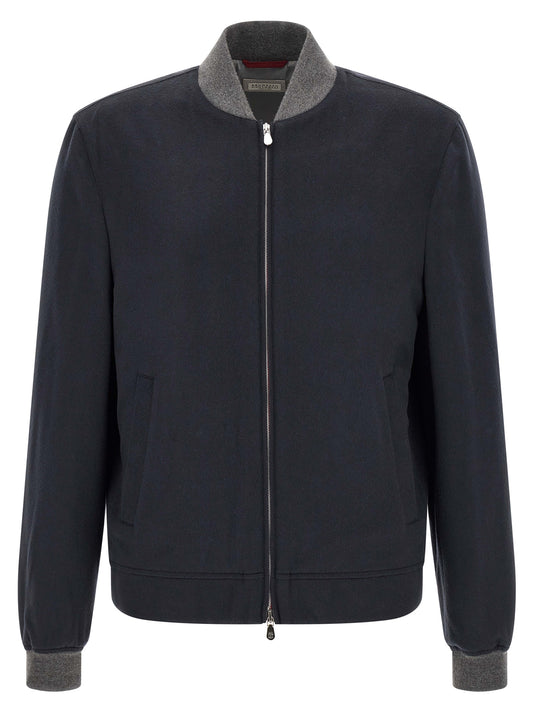 Brunello Cucinelli Blue Cashmere Bomber Jacket for Men