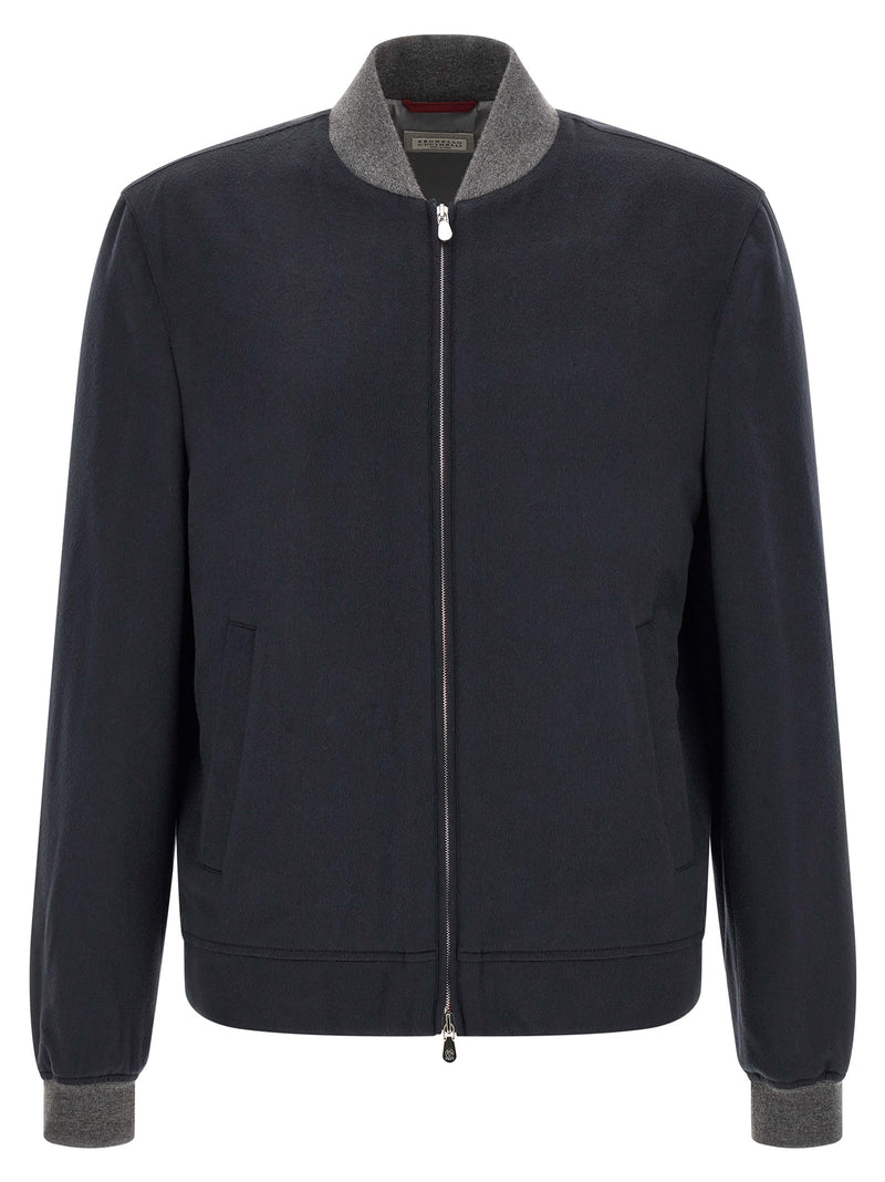 Brunello Cucinelli Blue Cashmere Bomber Jacket for Men