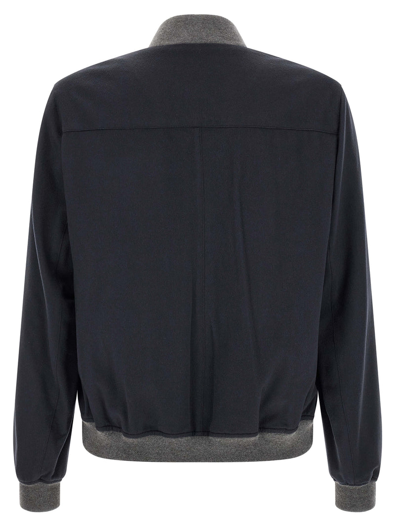 Brunello Cucinelli Blue Cashmere Bomber Jacket for Men