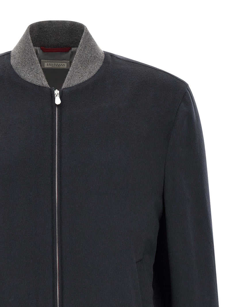 Brunello Cucinelli Blue Cashmere Bomber Jacket for Men