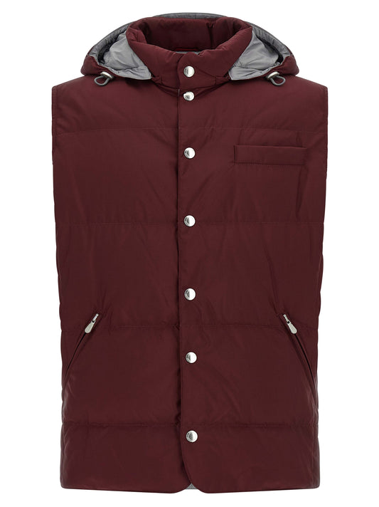 Brunello Cucinelli Bordeaux Goose Feather Padded Sleeveless Jacket