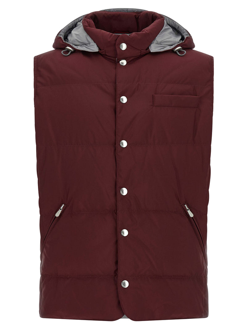 Brunello Cucinelli Bordeaux Goose Feather Padded Sleeveless Jacket