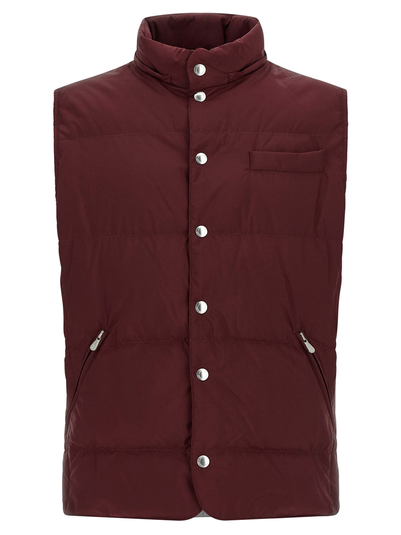 Brunello Cucinelli Bordeaux Goose Feather Padded Sleeveless Jacket
