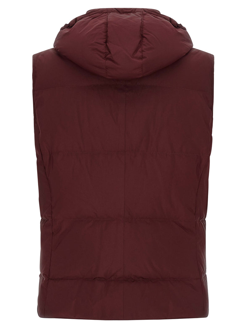Brunello Cucinelli Bordeaux Goose Feather Padded Sleeveless Jacket