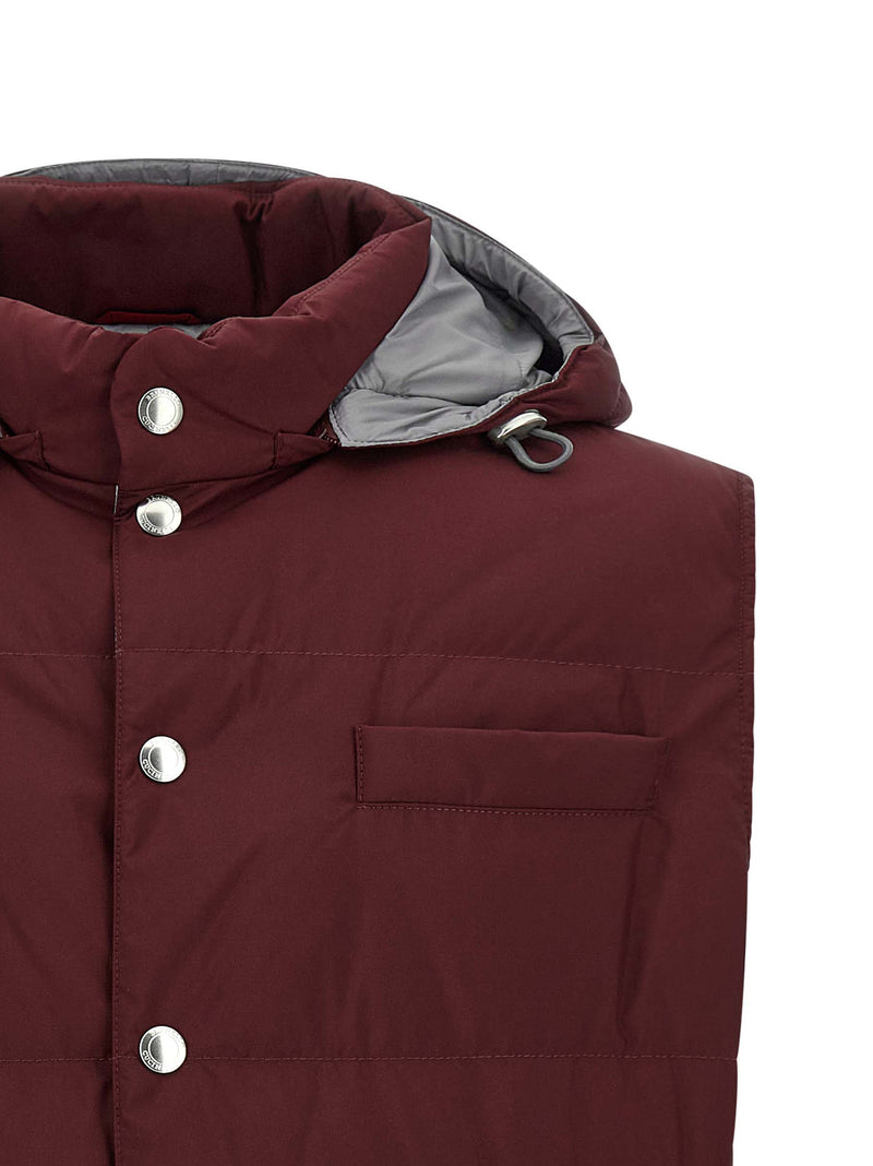 Brunello Cucinelli Bordeaux Goose Feather Padded Sleeveless Jacket