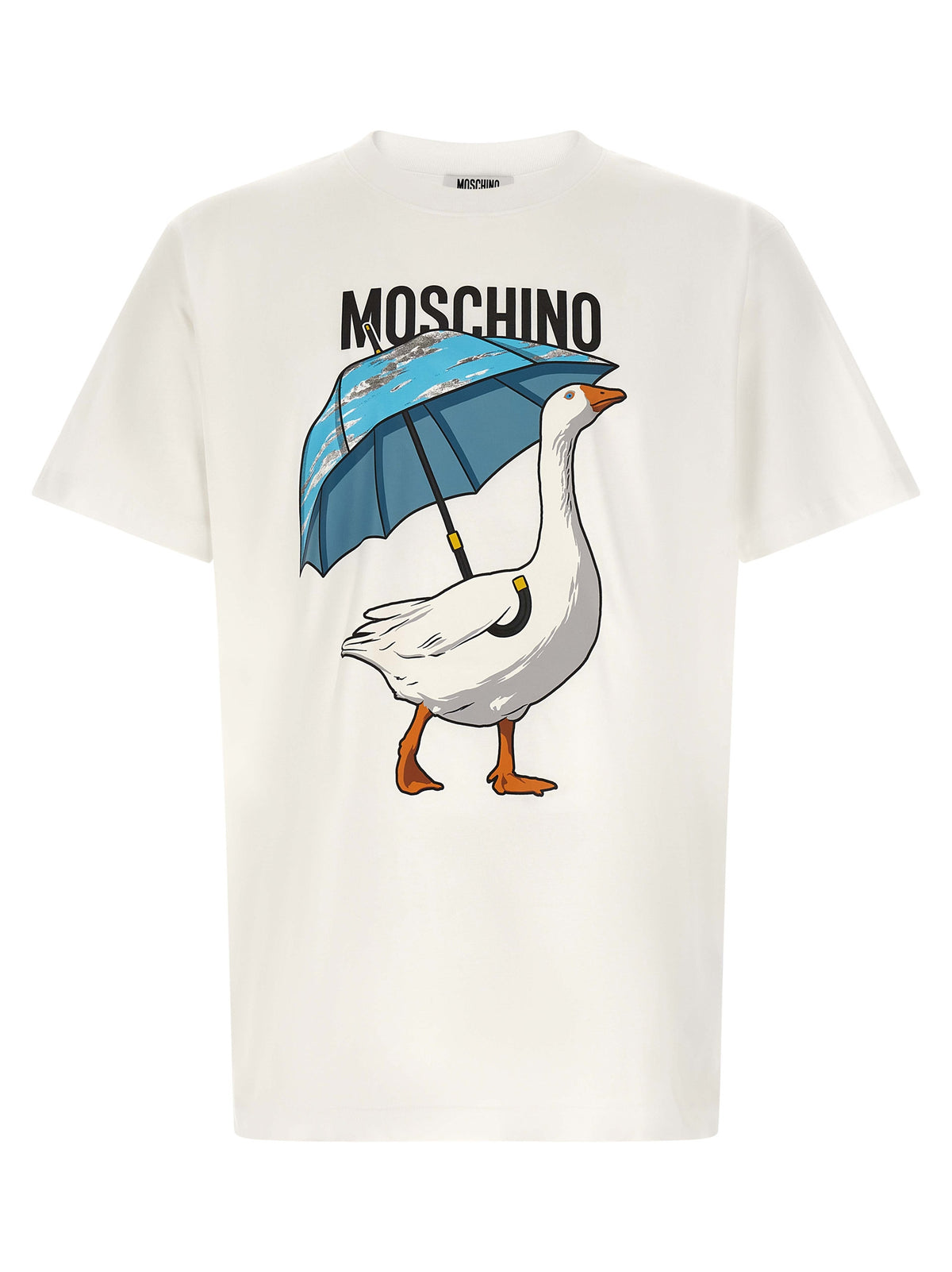 Moschino White Cotton T-Shirt with Goose Graphic
