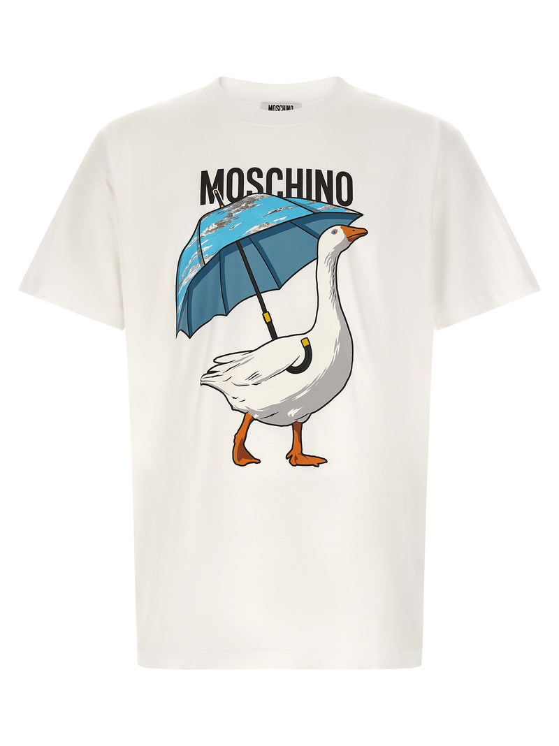 Moschino White Cotton T-Shirt with Goose Graphic