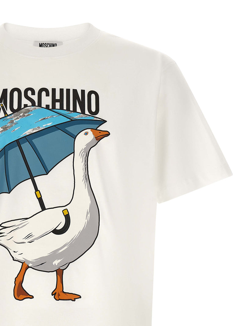 Moschino White Cotton T-Shirt with Goose Graphic