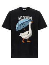 Moschino Black Cotton T-Shirt with Goose Graphic