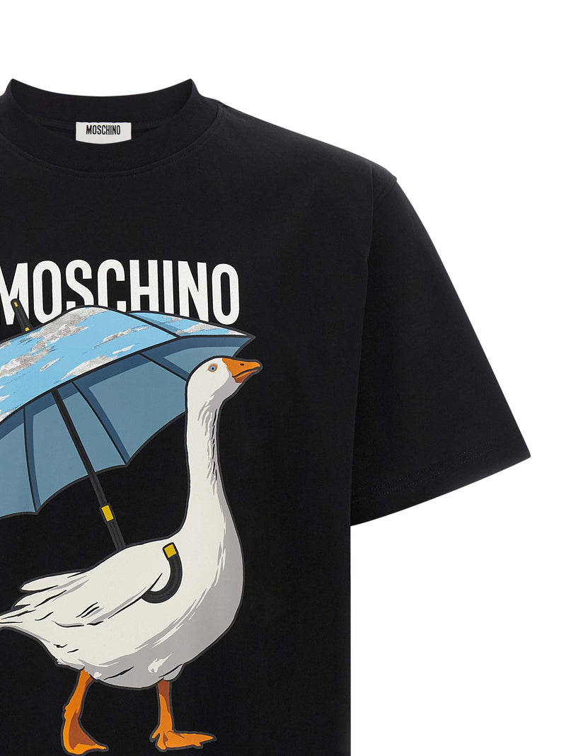 Moschino Black Cotton T-Shirt with Goose Graphic