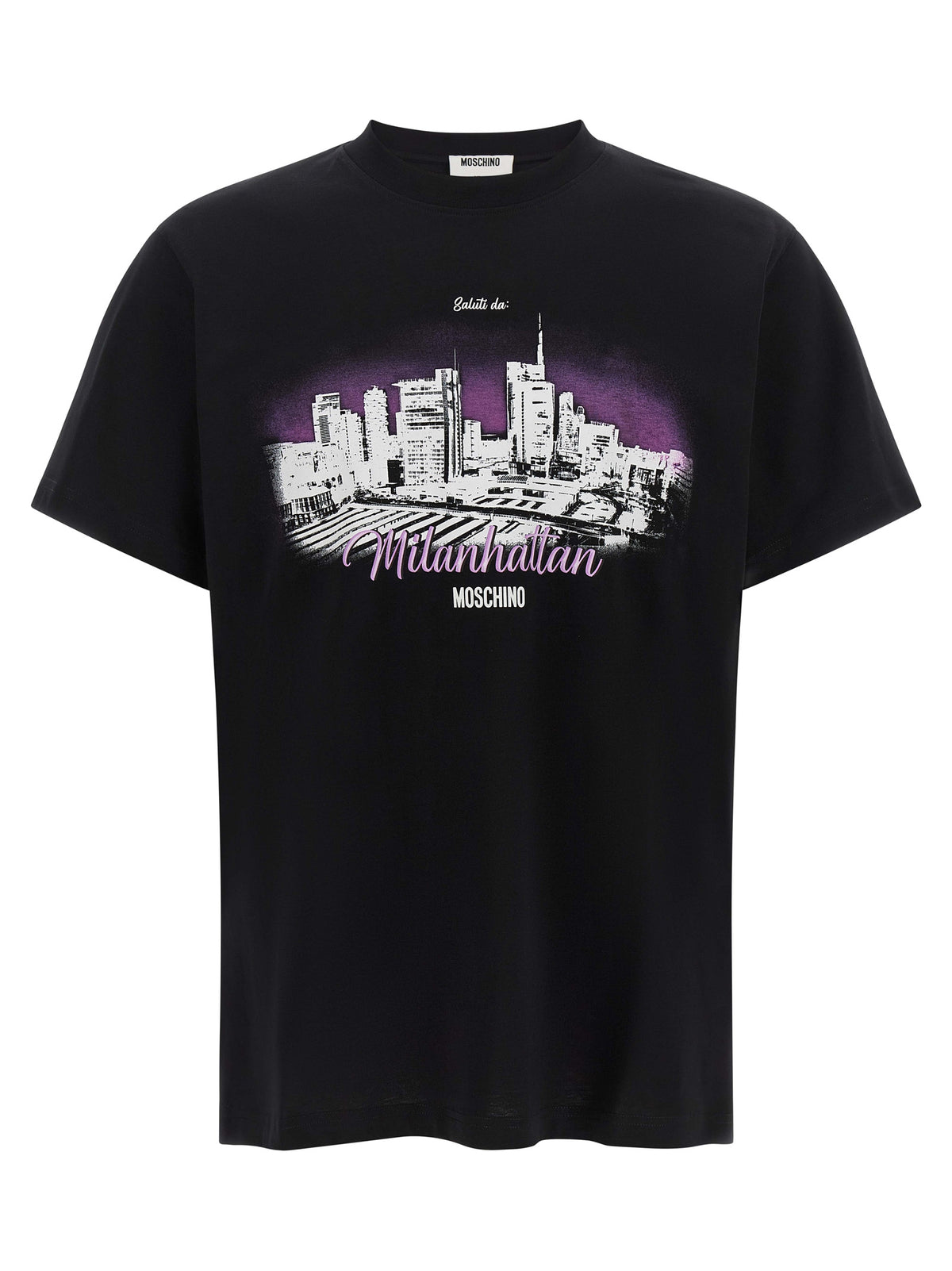 T-Shirt en Coton Noir Moschino ‘Milanhattan’