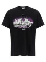 T-Shirt en Coton Noir Moschino ‘Milanhattan’