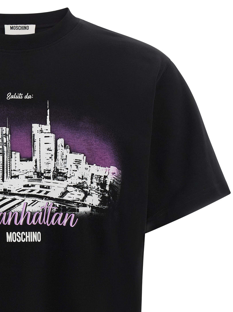 T-Shirt en Coton Noir Moschino ‘Milanhattan’