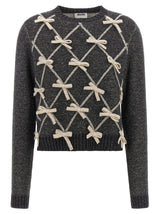 Moschino Gray Wool Cardigan with Embossed Bows