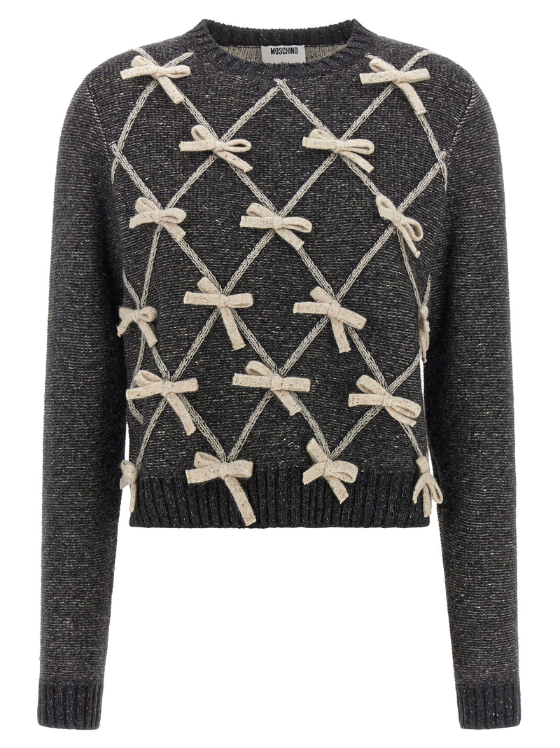 Moschino Gray Wool Cardigan with Embossed Bows