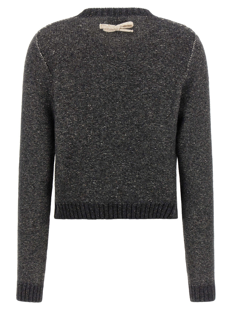 Moschino Gray Wool Cardigan with Embossed Bows