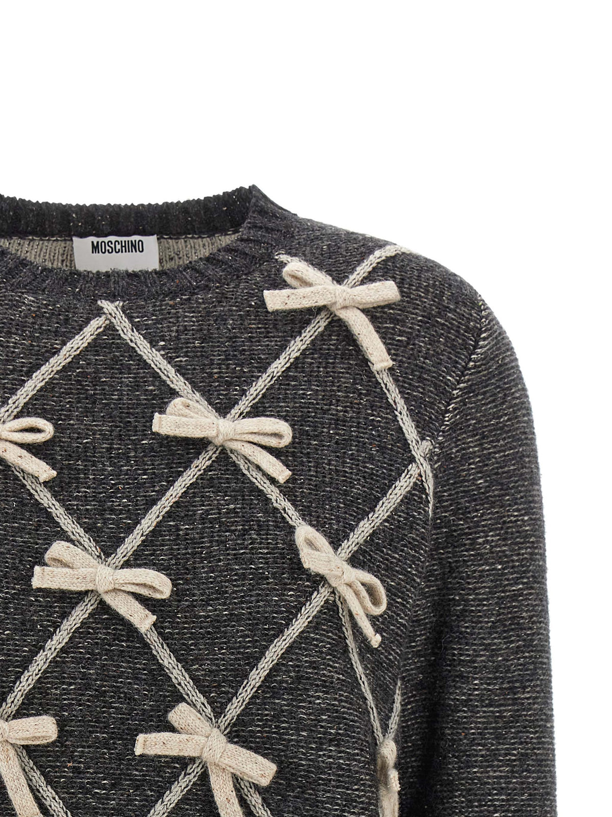 Moschino Gray Wool Cardigan with Embossed Bows