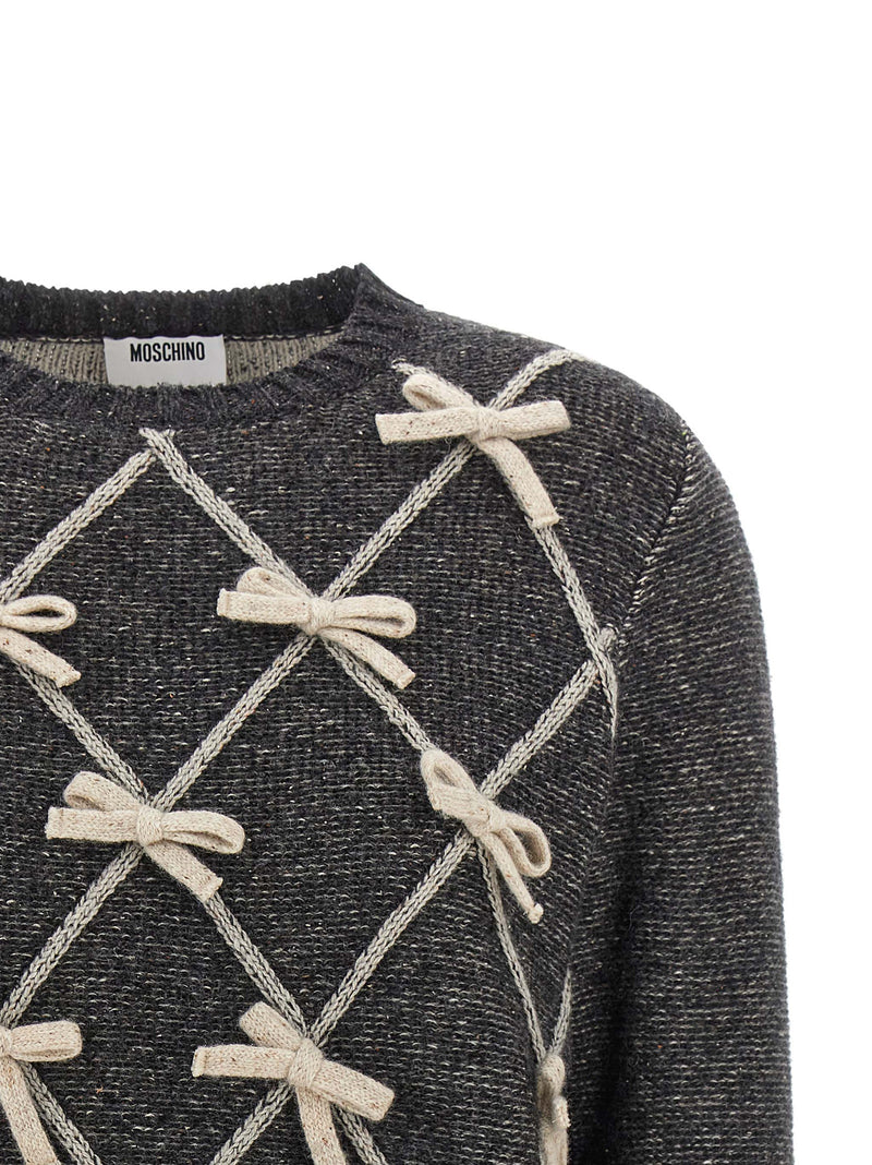 Moschino Gray Wool Cardigan with Embossed Bows