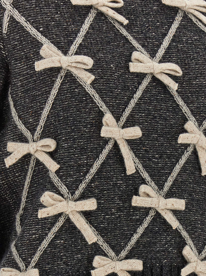 Moschino Gray Wool Cardigan with Embossed Bows