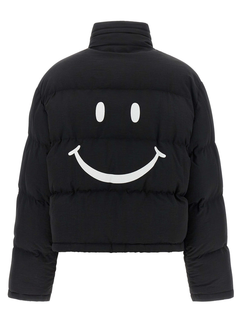 Moschino Black Polyamide Bomber Jacket with Smiley Graphic