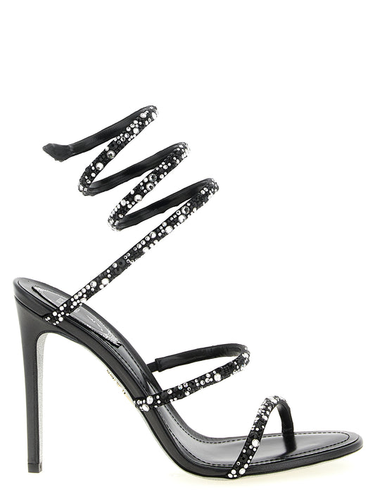 RENE CAOVILLA Bicolor Viscose Stiletto Heel Sandals - Cleo Model