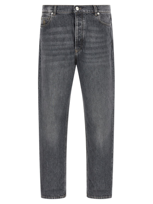 Brunello Cucinelli Gray Cotton Straight-Leg Jeans for Men