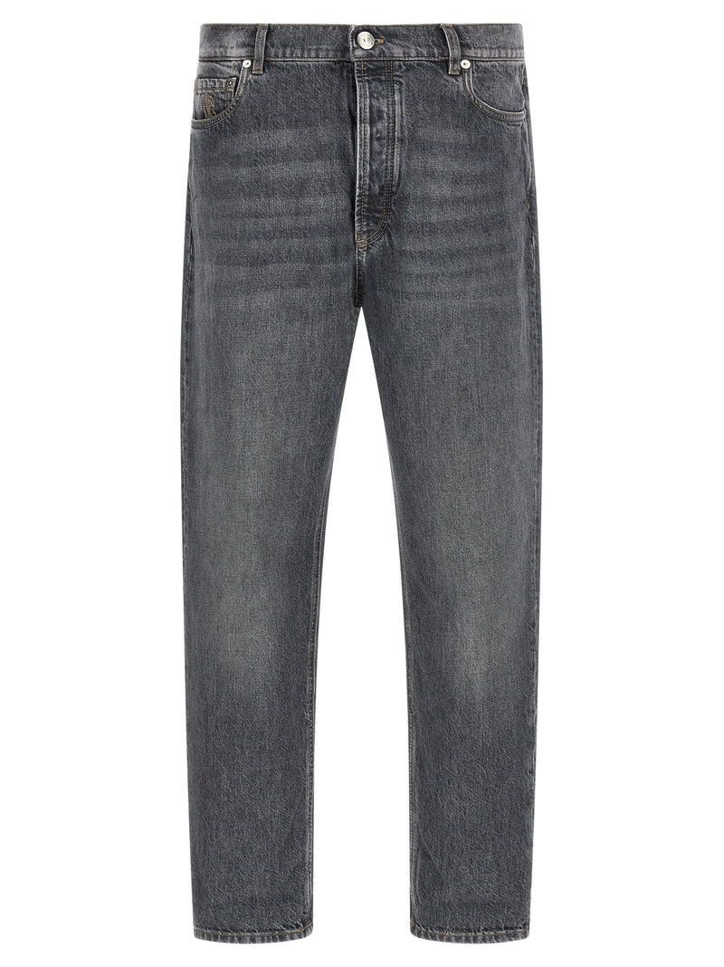 Brunello Cucinelli Gray Cotton Straight-Leg Jeans for Men