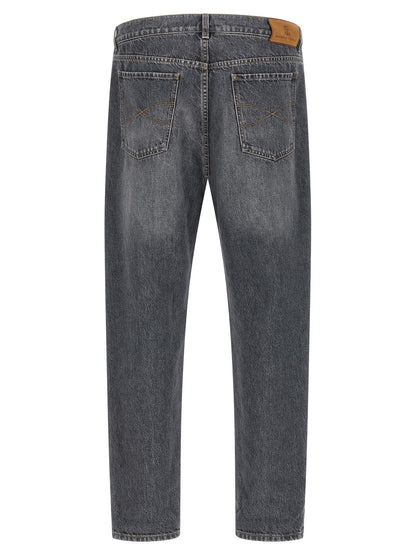 Brunello Cucinelli Gray Cotton Straight-Leg Jeans