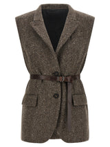 Brunello Cucinelli Brown Virgin Wool Sleeveless Jacket