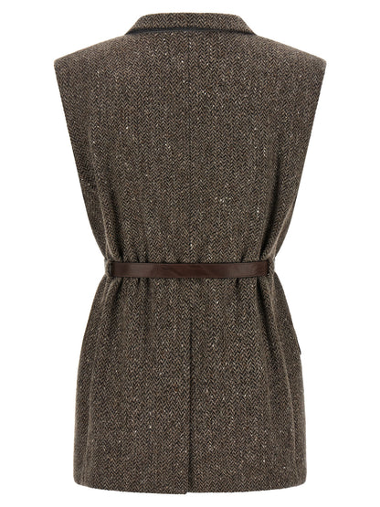 Brunello Cucinelli Brown Virgin Wool Sleeveless Jacket