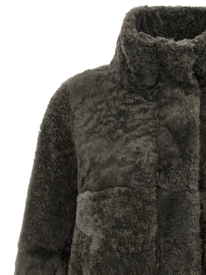 Brunello Cucinelli Gray Lamb Leather Full-Length Jacket