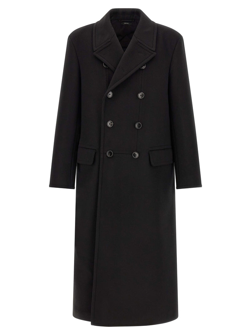 Tom Ford Black Virgin Wool Luxury Melton DB Officer Coat