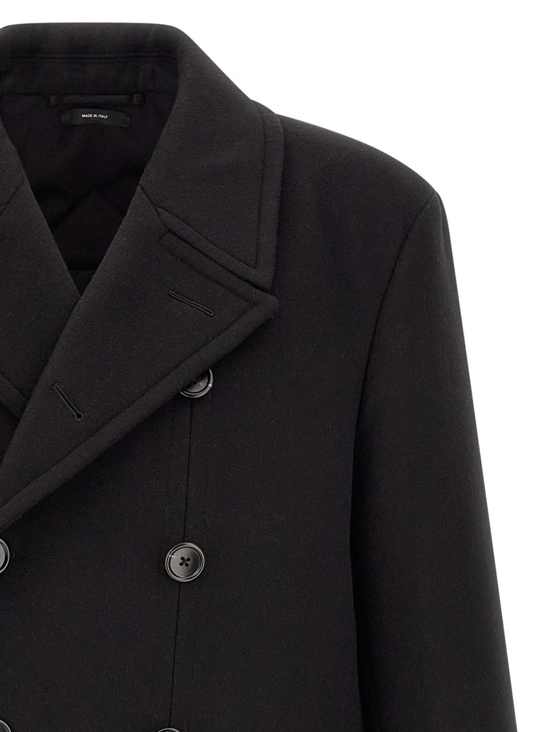 Tom Ford Black Virgin Wool Luxury Melton DB Officer Coat