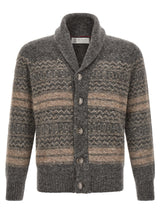 Brunello Cucinelli Gray Alpaca Leather Cardigan