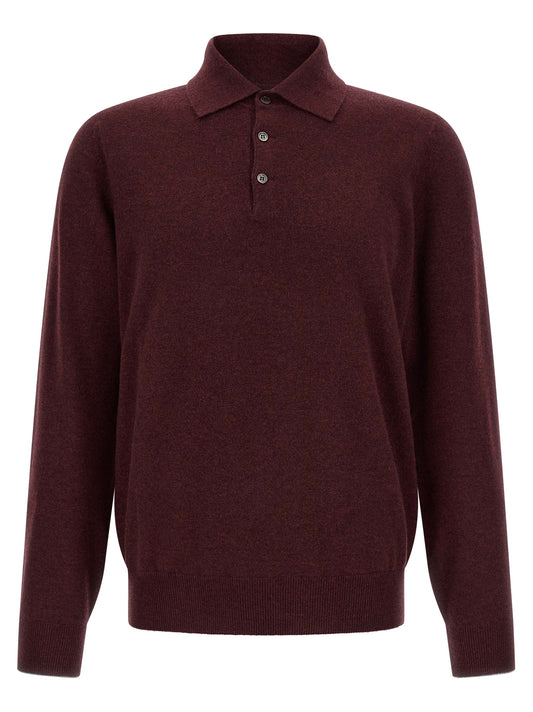 Brunello Cucinelli Bordeaux Cashmere Polo Shirt for Men