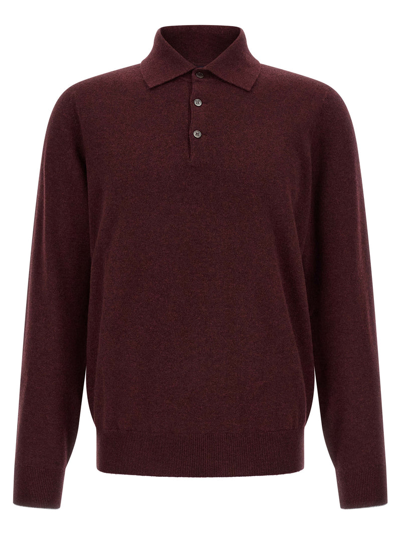 Brunello Cucinelli Bordeaux Cashmere Polo Shirt for Men