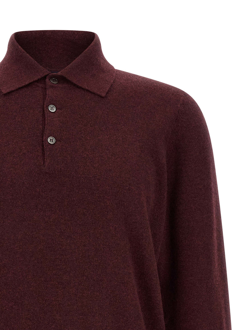 Brunello Cucinelli Bordeaux Cashmere Polo Shirt for Men