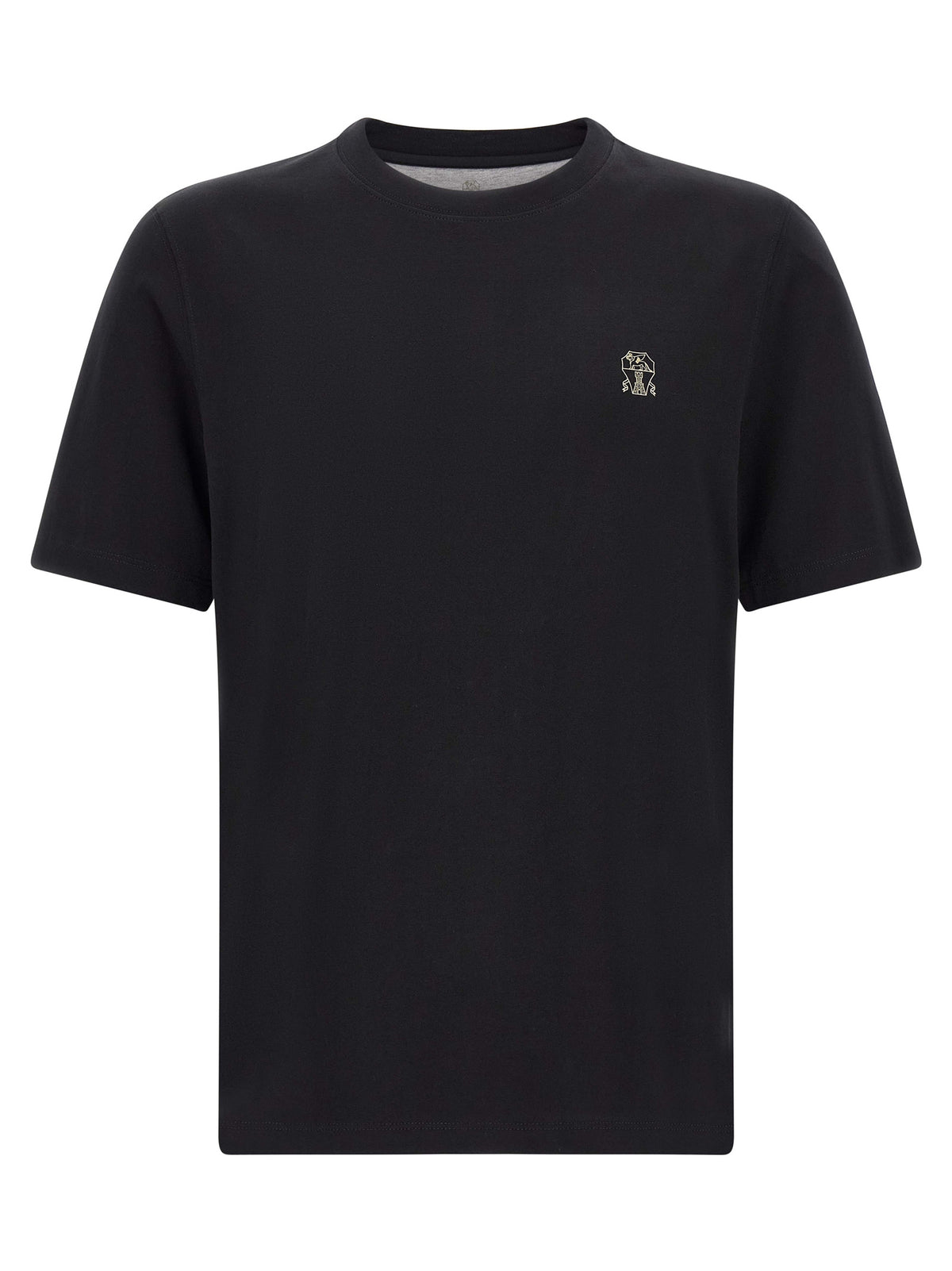 Brunello Cucinelli Black Cotton T-Shirt - Embroidered Logo