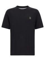 Brunello Cucinelli Black Cotton T-Shirt - Embroidered Logo