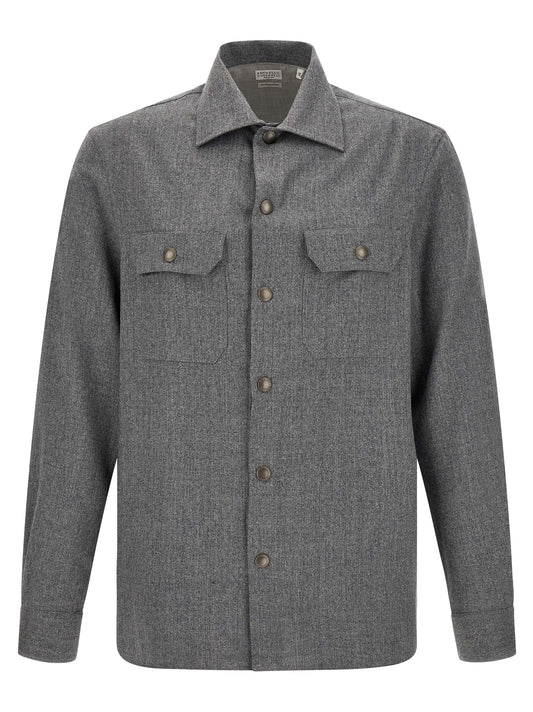 Brunello Cucinelli Gray Virgin Wool Blouse for Men