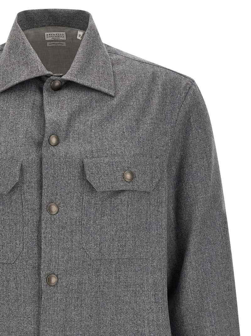 Brunello Cucinelli Gray Virgin Wool Blouse for Men