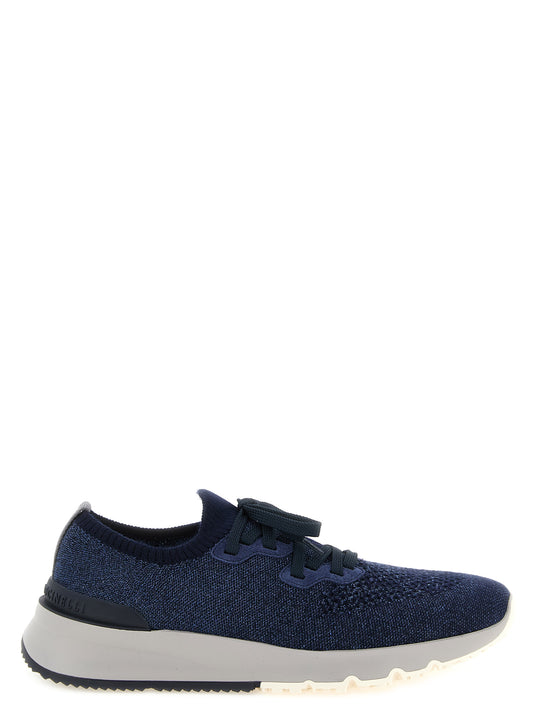 Brunello Cucinelli Blue Cotton Athletic Sneakers for Men