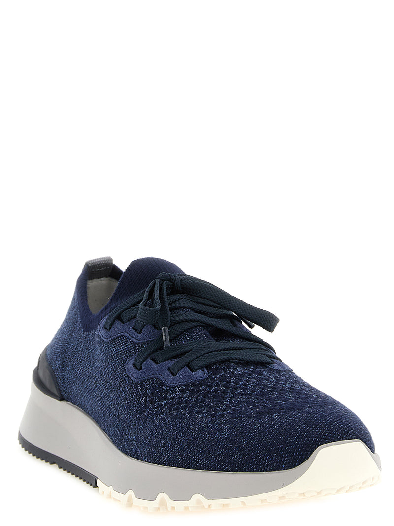 Brunello Cucinelli Blue Cotton Athletic Sneakers for Men