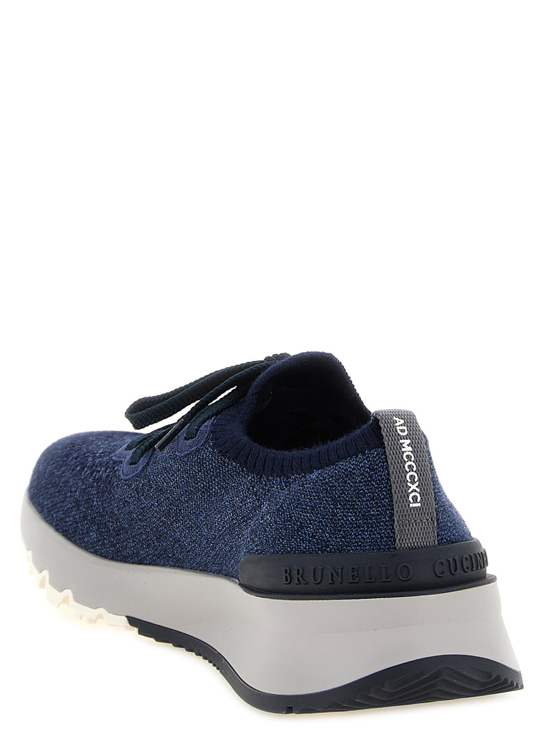 Brunello Cucinelli Blue Cotton Athletic Sneakers for Men