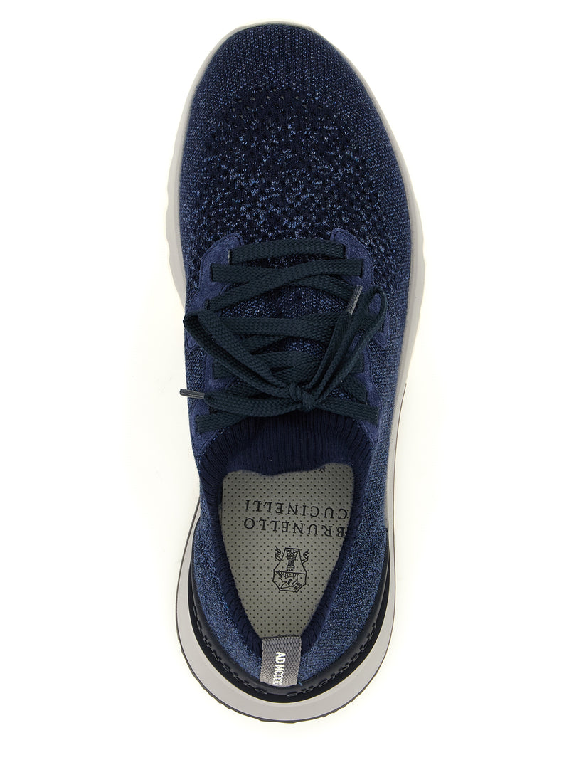 Brunello Cucinelli Blue Cotton Athletic Sneakers for Men