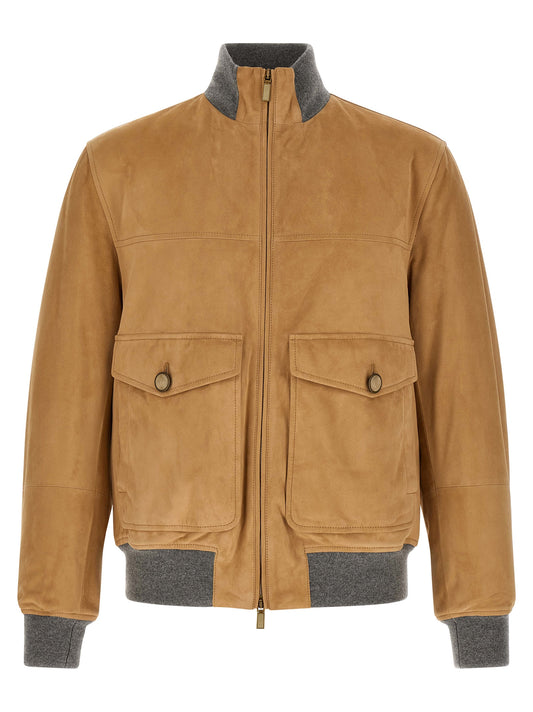 Brunello Cucinelli Beige Lamb Leather Jacket for Men