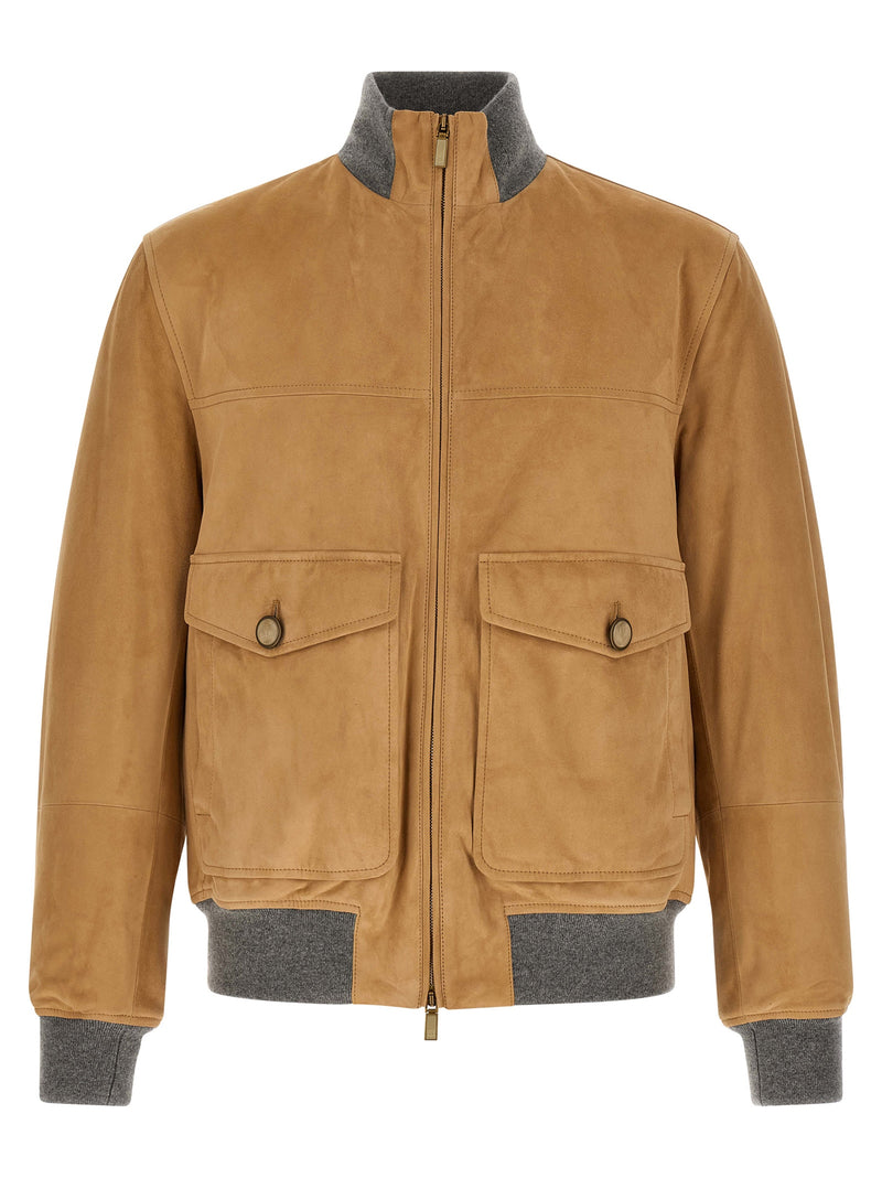 Brunello Cucinelli Beige Lamb Leather Jacket for Men