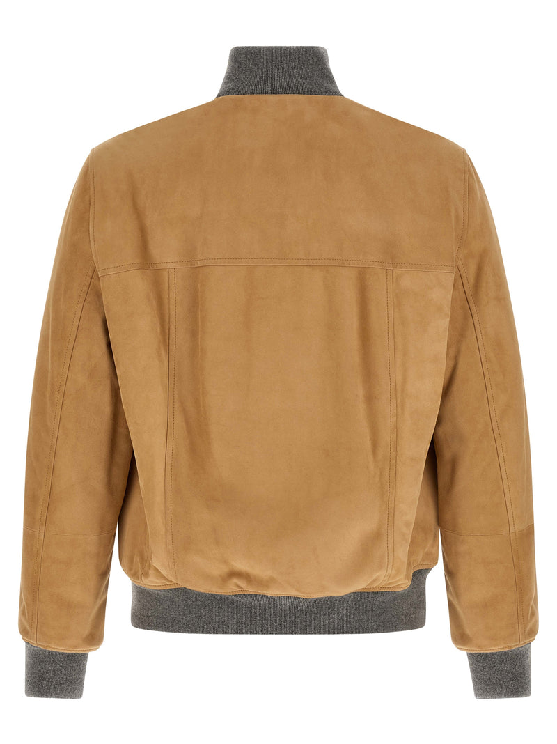 Brunello Cucinelli Beige Lamb Leather Jacket for Men