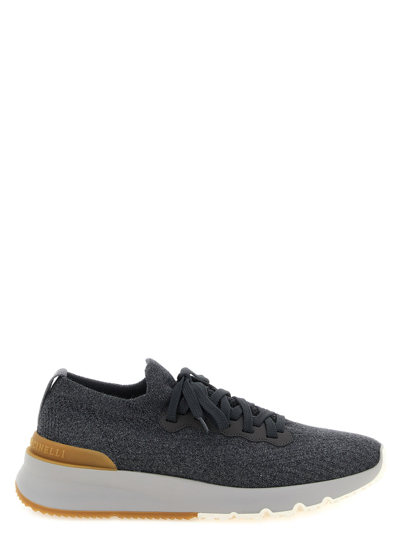 Brunello Cucinelli Gray Cotton Knit Athletic Sneakers for Men